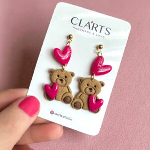 Aretes Tiny Bear con ositos y corazones hechos a mano Clarts